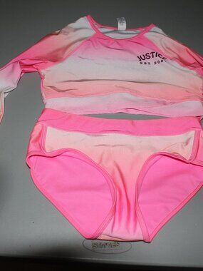 Pink & Orange 2 Pcs Justice E Rash Guard Set Size 14